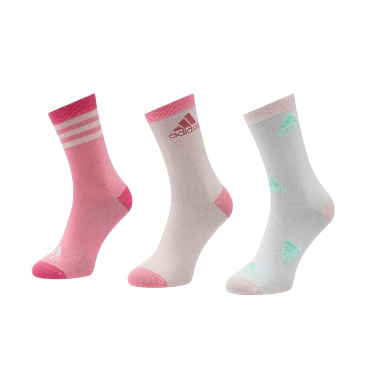 Adidas Kids Socks 3 Packs Girls Socks Casual White/Pink Socks 70% Cotton Socks