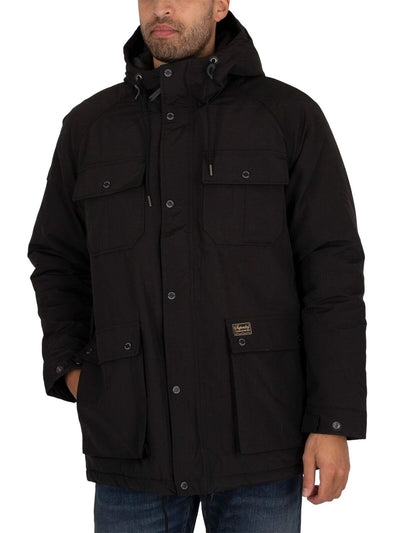 Superdry Mountain Padded Men's Parka Jacket Black Hooded Jacket - MRGOUTLETS