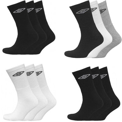 Umbro Mens Womens Crew 3 Pairs Socks Sports Football Rugby 3 Pack Socks Size