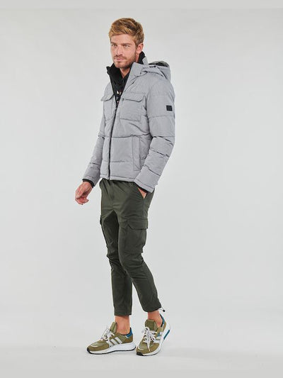 Jack & Jones Jacket Mens Hoodie Jacket Winter Windproof Jacket Light Grey - MRGOUTLETS