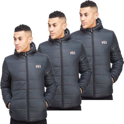 Fila Padded Jackets Mens Reversible Alpino Full Zip Jacket Coat Hoody Pockets - MRGOUTLETS