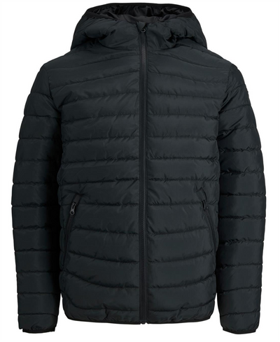 Jack & Jones Jacket Quilted Puffer Jacket Hoodie Zip Padded Jacket Black - MRGOUTLETS