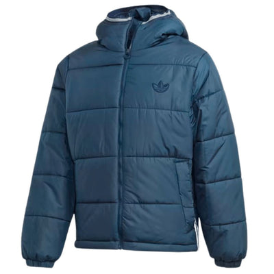 Adidas Mens Puffer Hooded Jacket Padded Puff Jacket Navy Winter Zip Coat - MRGOUTLETS