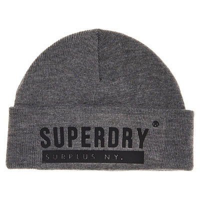 Superdry Beanie Mens Surplus Silicone Beanie Woolly Sock Hat   Grey Marl