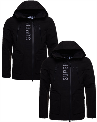 Superdry Black Jacket Mens Waterproof Black Ultimate Hoodie Jacket - MRGOUTLETS