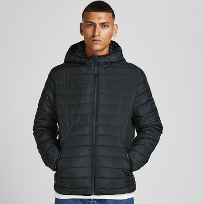 Jack & Jones Jacket Quilted Puffer Jacket Hoodie Zip Padded Jacket Black - MRGOUTLETS