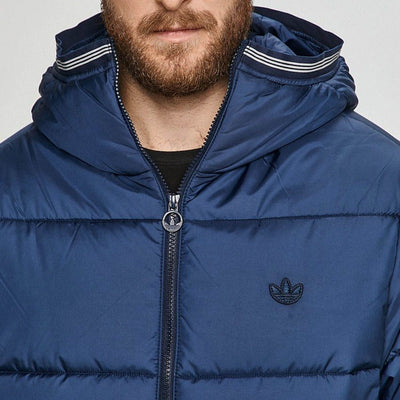 Adidas Mens Puffer Hooded Jacket Padded Puff Jacket Navy Winter Zip Coat - MRGOUTLETS