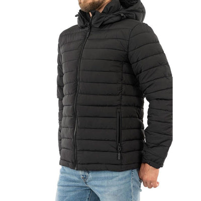 Superdry Fuji Hooded Mens Jacket Bomber Puffer Jacket Black Zip Jacket - MRGOUTLETS