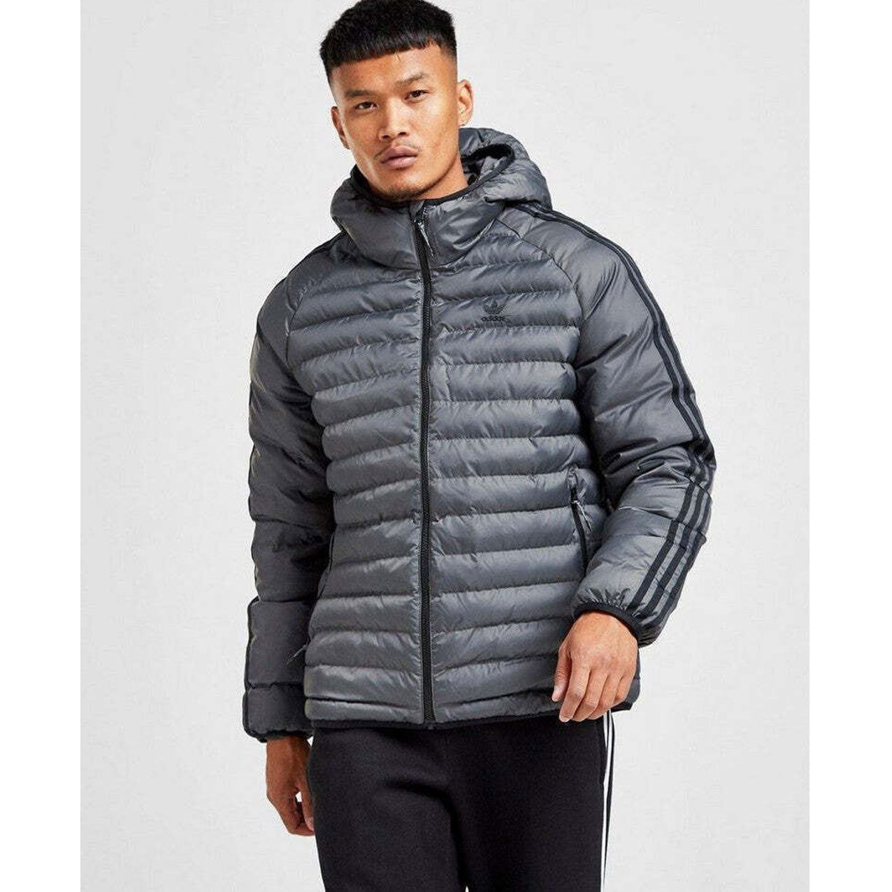 Adidas Jacket Mens Padded Jacket Coat Full Zip Dark Grey/Black Winter Jacket - MRGOUTLETS