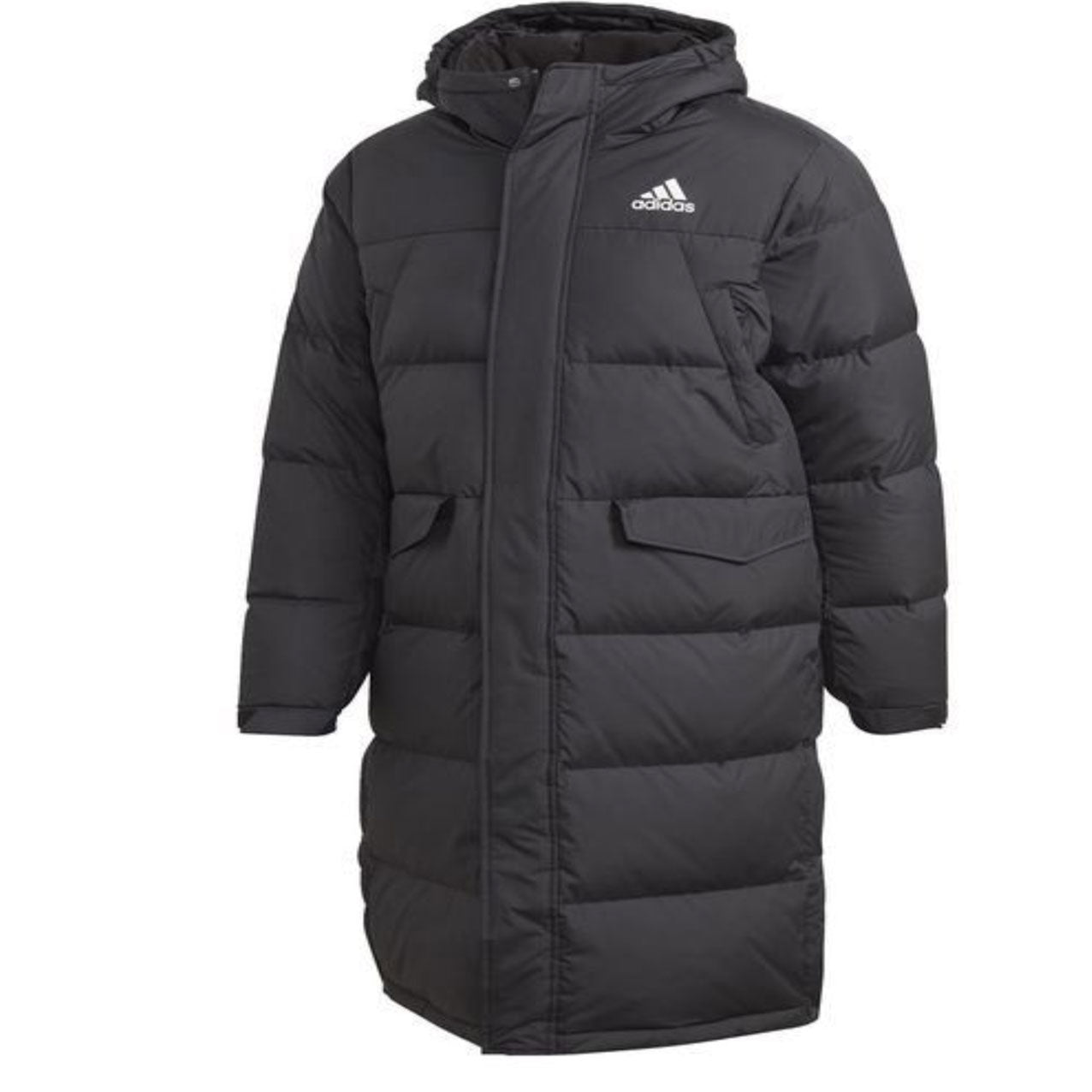 Adidas Long Coat Mens Black Long Down Parka Coat Full Zip Hooded Hiking Coat - MRGOUTLETS