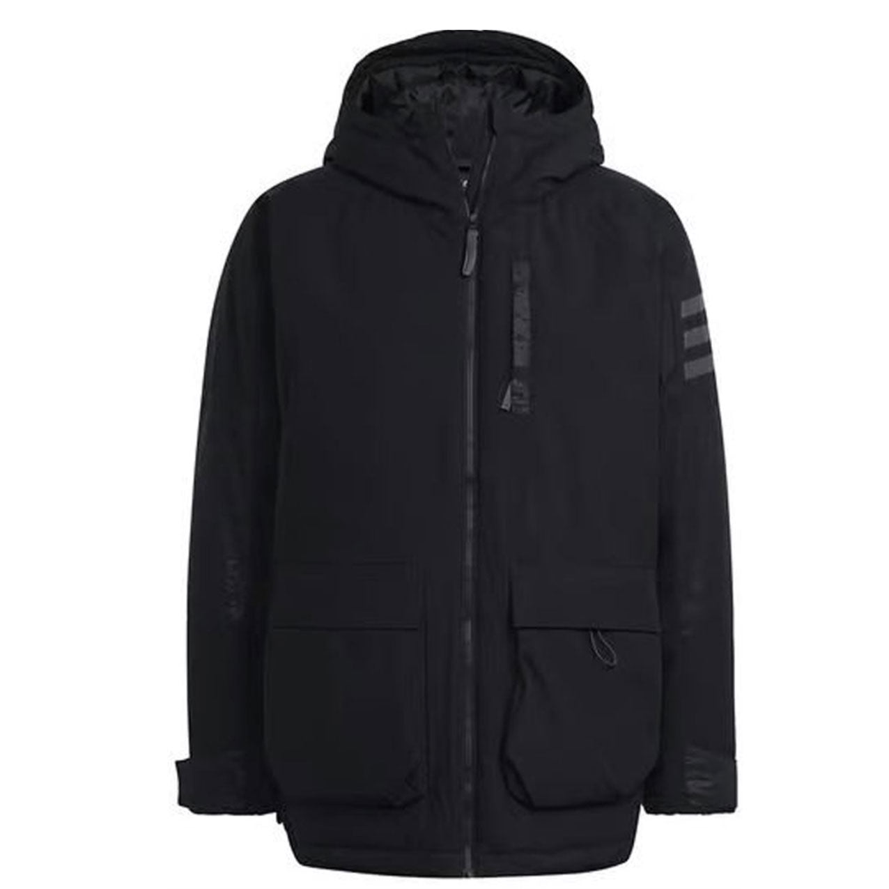 Adidas Mens Jacket Coat Polyester Black Winter Jacket Long Sleeve Hooded Coat - MRGOUTLETS