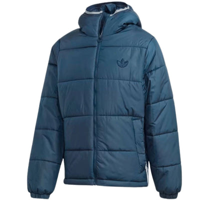 Adidas Mens Puffer Hooded Jacket Padded Puff Jacket Navy Winter Zip Coat - MRGOUTLETS